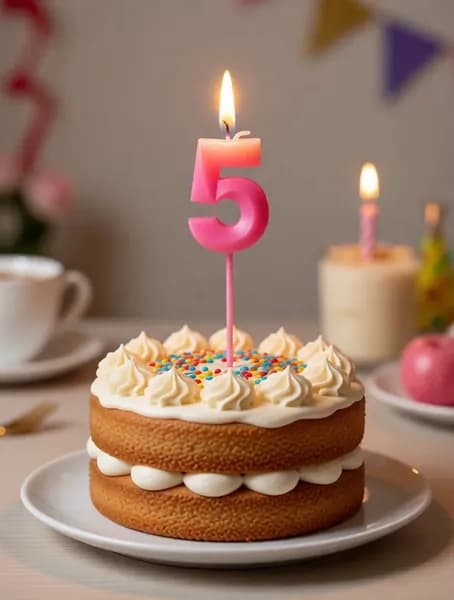 Свеча цифра 5, розовая грань, высота свечи 5см, для торта, День рождения