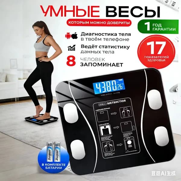 Напольные весы Весы напольные электронные умные, нагрузка 179 кг, точность 51 г