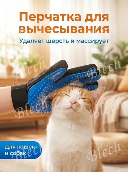Перчатка для вычесывания шерсти кошек и собак (Для левой руки)