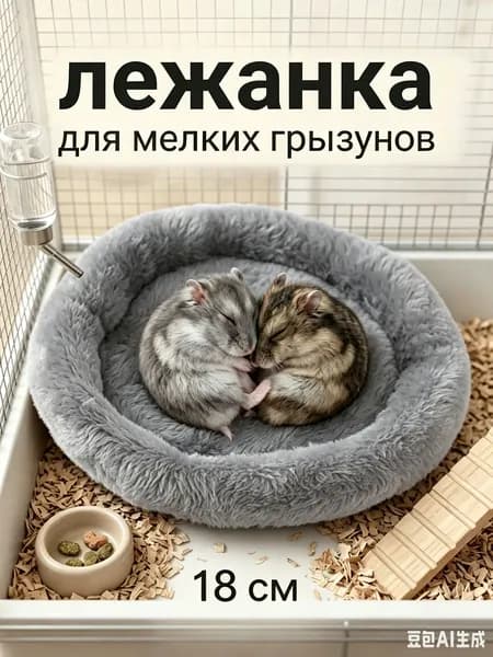 Лежанка для грызунов хомяков и морских свинок мягкая теплая подстилка в клетку 18 см серая