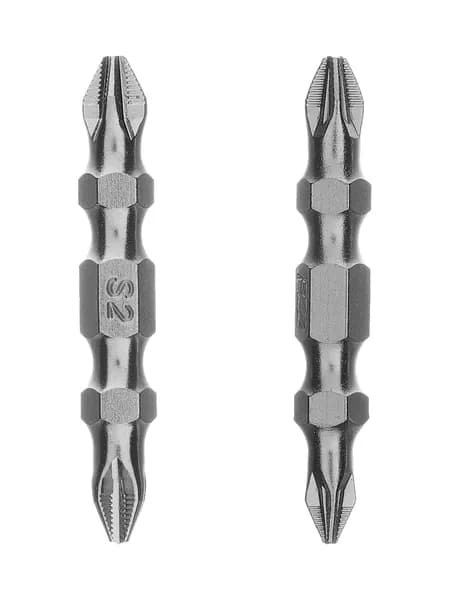 Биты для шуруповерта магнитные GROSS, двухсторонние PH2-PH2 х 45 мм, PZ2-PZ1 х 45 мм, сталь S2, набор из 2 штук, 112109