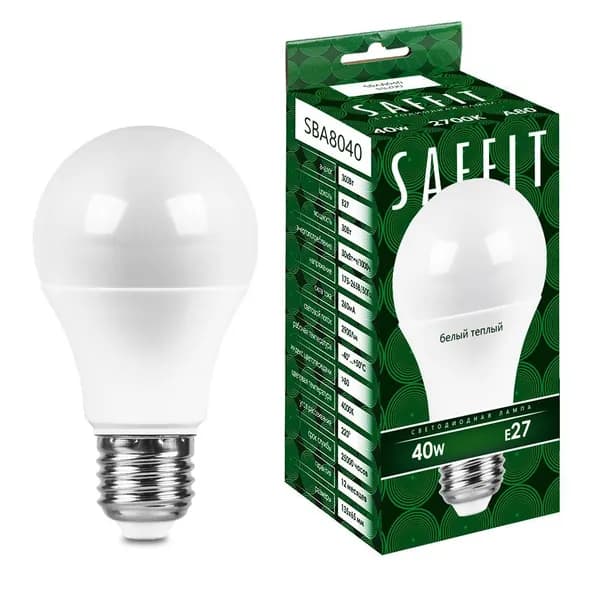 Лампа светодиодная SBA8040 Шар E27 40W 230V 2700K SAFFIT 55200
