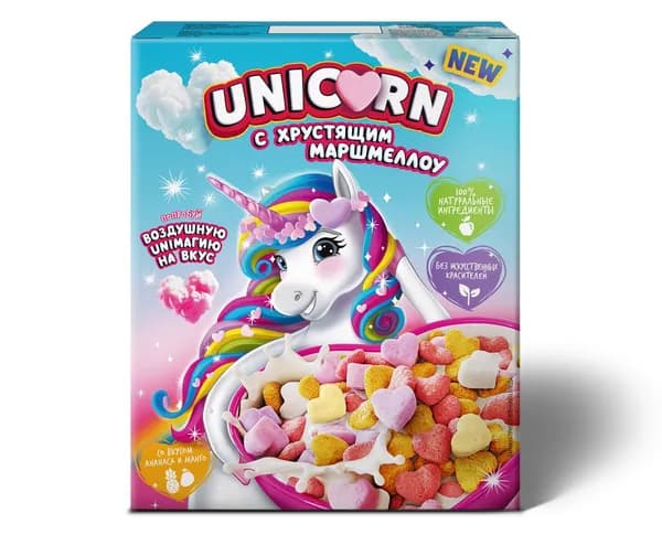 Готовый завтрак Unicorn с хрустящими маршмеллоу с манго и ананасом, 160г