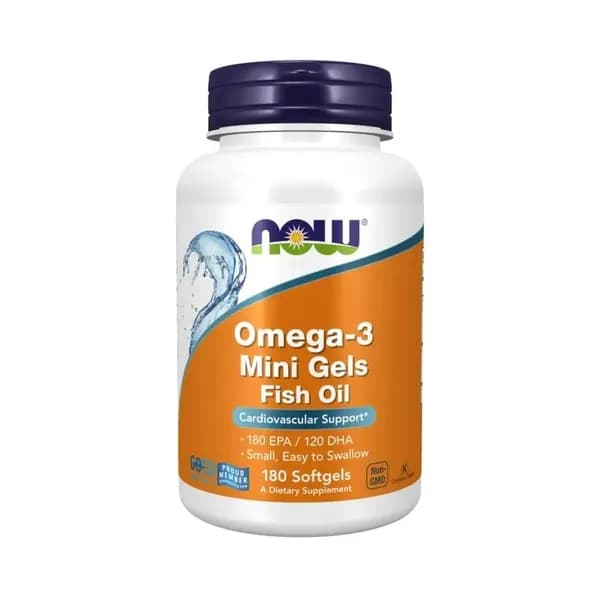 NOW Omega-3 Mini Gels, Омега 3, 1000мг 180 мини-капсул, Рыбий жир