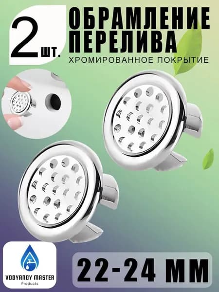 Окантовка для перелива раковины 2 шт хромированная (установка за минуту, размер 22-24 мм, антикоррозийная)
