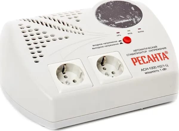 Стабилизатор напряжения Ресанта LUX АСН-1000Н2/1-Ц однофазный, релейный, настенный, 2 розетки, 140-260В, 50Гц, 1кВт / электрика
