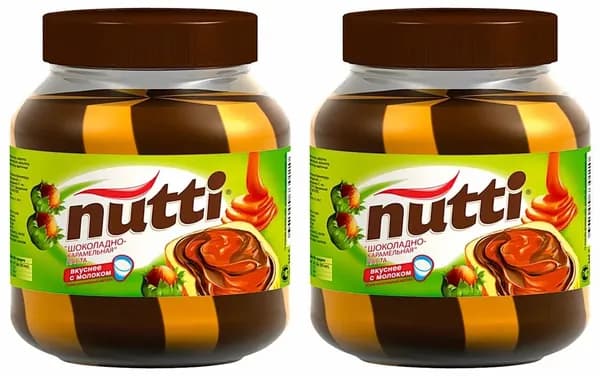 Nutti Шоколадно-карамельная паста Nutti стекло, 330 г, 2 шт/