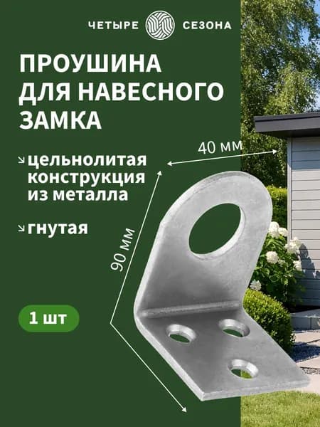 Проушина для навесного замка оцинкованная 40х90 мм 1 ШТ Четыре сезона, петли для замка навесного, пробой ушко гнутое