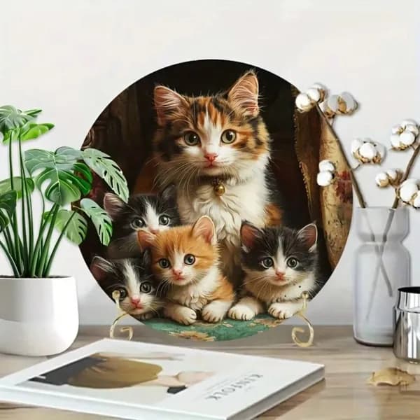 Табличка с кошкой мамой и котятами