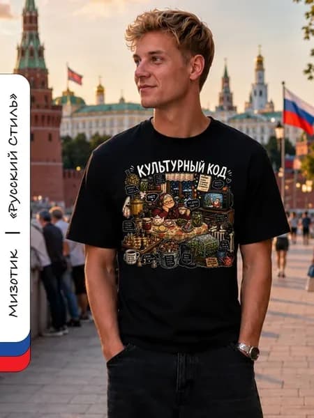 Футболка с принтом РФ Культурный код дача и быт