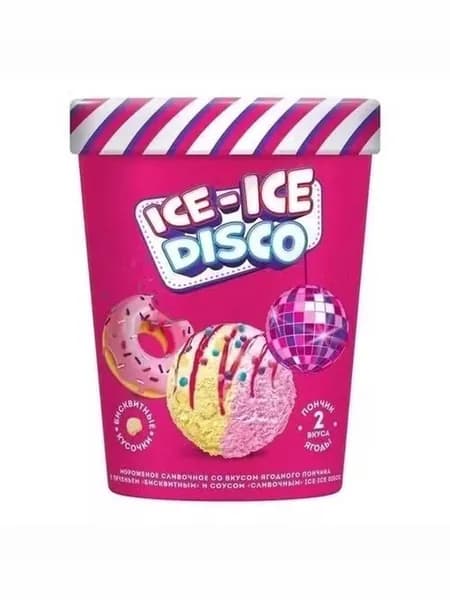 Мороженое Ice-Ice Disco со вкусом ягодного пончика с печеньем и сливочным соусом БЗМЖ 260 г