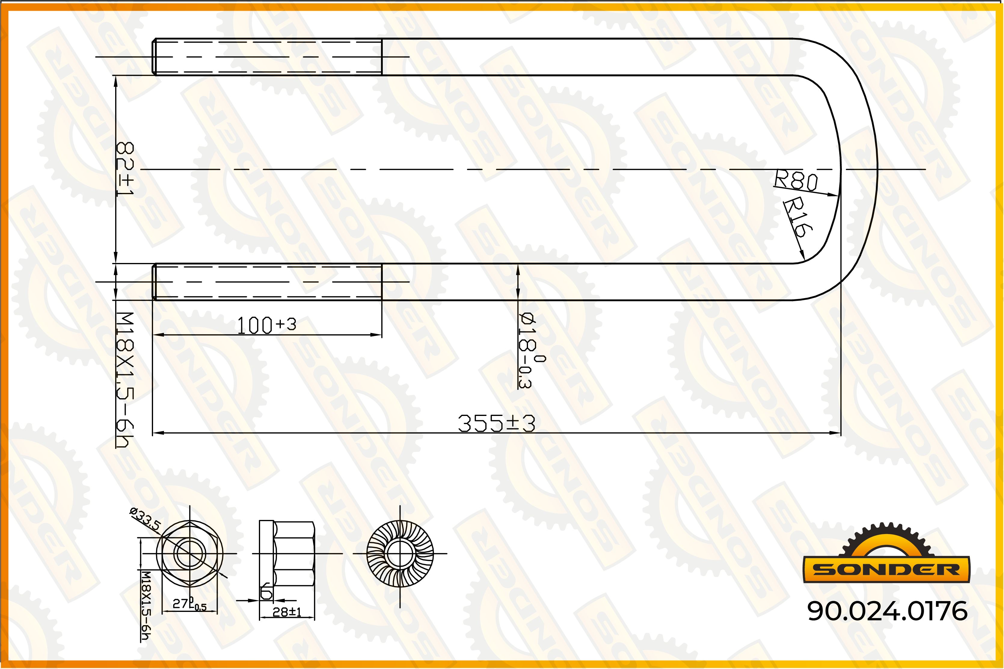 Стремянка рессоры M18*82*355 (SONDER 90.024.0176)