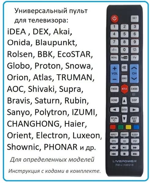 Пульт универсальный RM-L1195+8 для многих брендов LCD/LED TV (корпус АА59-00581А)