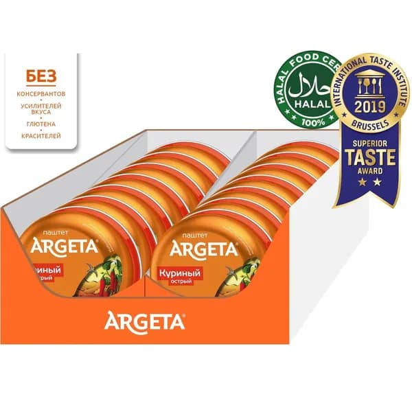 Паштет ARGETA куриный острый HALAL, 14 шт х 95 г