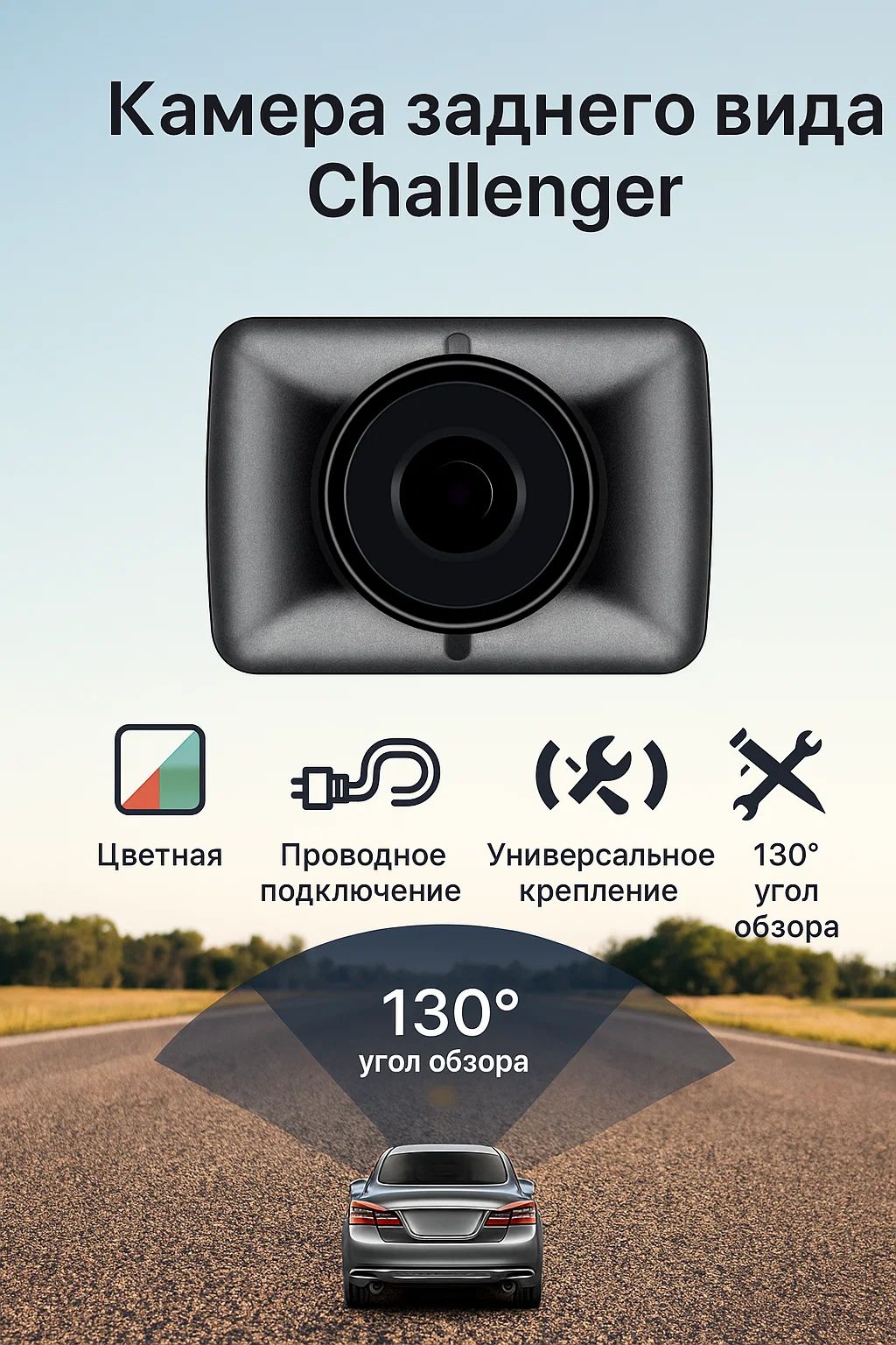 Камера заднего вида Challenger RV-M-G20R PAL цветная / универсальное крепление / работает с устройством вывода на Android