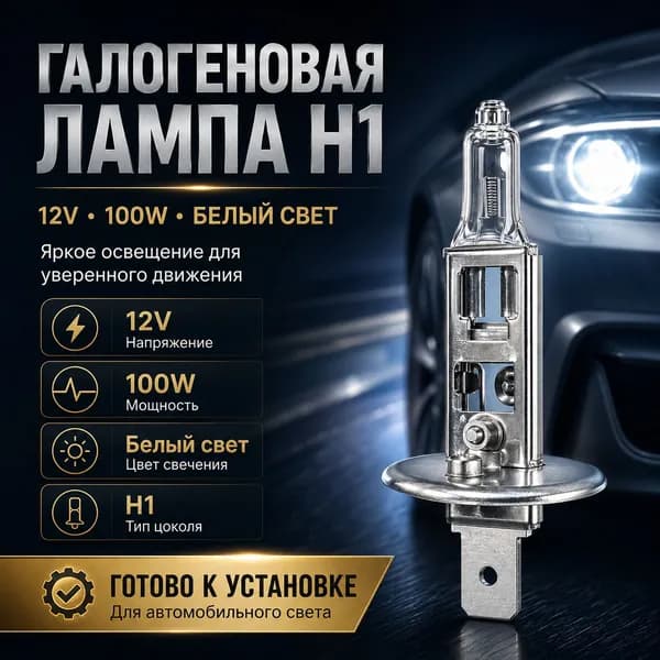 Лампа автомобильная H1, 1 шт. арт. H1-100W-12V