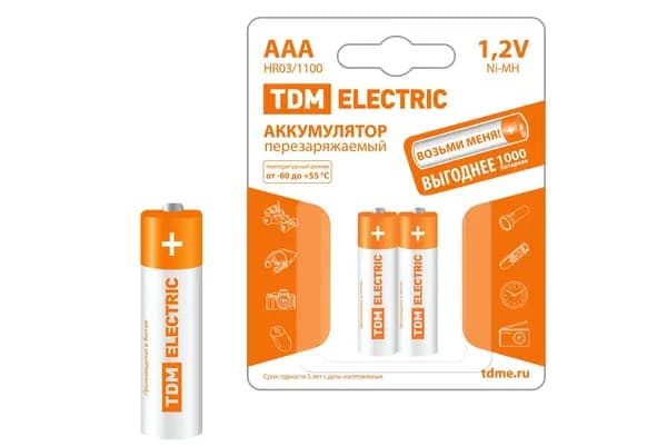 Аккумулятор AAA-1100 mAh Ni-MH BP-2 TDM SQ1702-0076 (2 шт) 1 упак