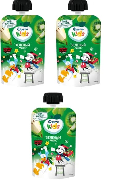 Пюре ФрутоKids яблоко-груша- виноград-киви 90г с 9 мес, 3 шт