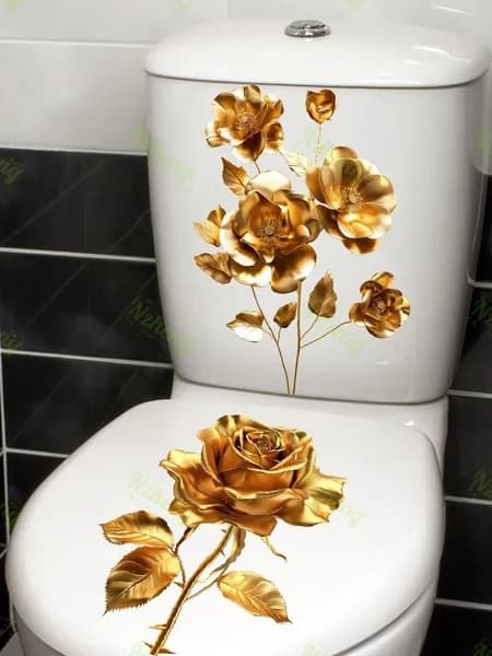 2pcs Наклейка на унитаз с золотым цветочным узором
