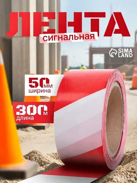 Сигнальная лента, оградительная, 300 м, 5 см, красно-белая
