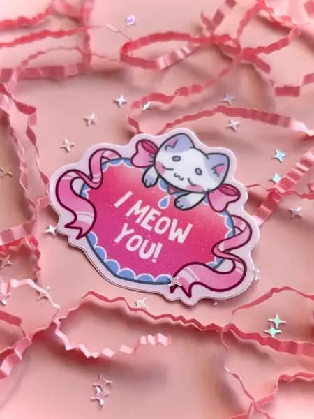 Стикер "I meow you" (Я тебя мяу), 5 см, птица-персик