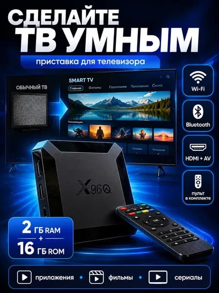 Смарт ТВ приставка на системе Андройд / Медиаплеер для телевизора, 2 Гб + 16 Гб