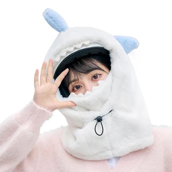 Открытая лыжная шапочка Cute shark-белая