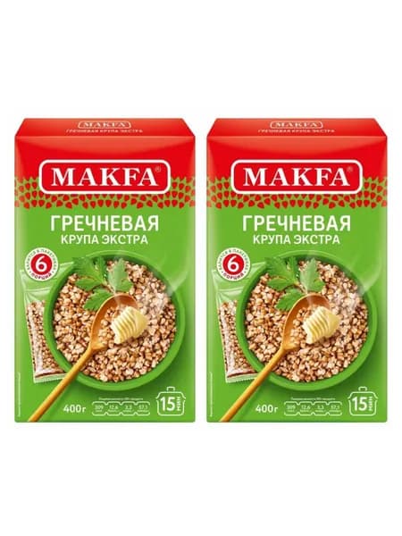 Макфа Крупа Гречневая Экстра в пакетиках, 2шт по 400 гр