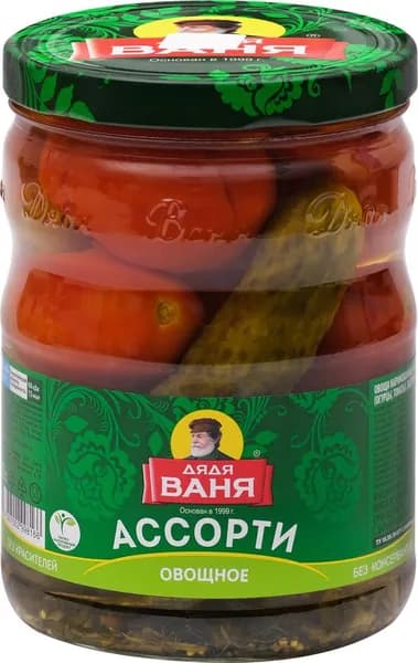 Ассорти маринованное ДЯДЯ ВАНЯ Огурцы и томаты, 950г