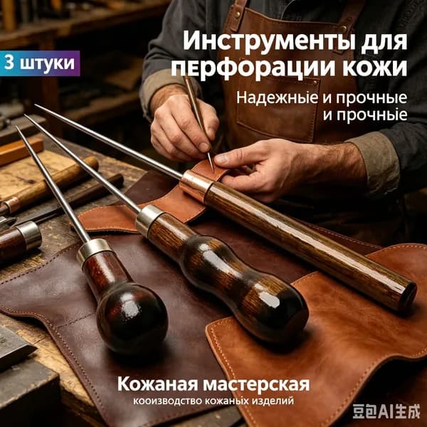 Набор из 3-х кожаных инструментов: шило, дырокол, скребок, используется для пробивки кожи, обрезки кожи для изготовления ремней