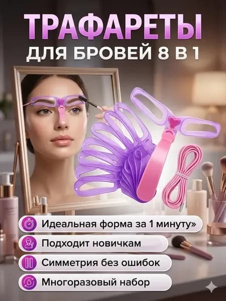 Трафареты для бровей 8 в 1 с держателем