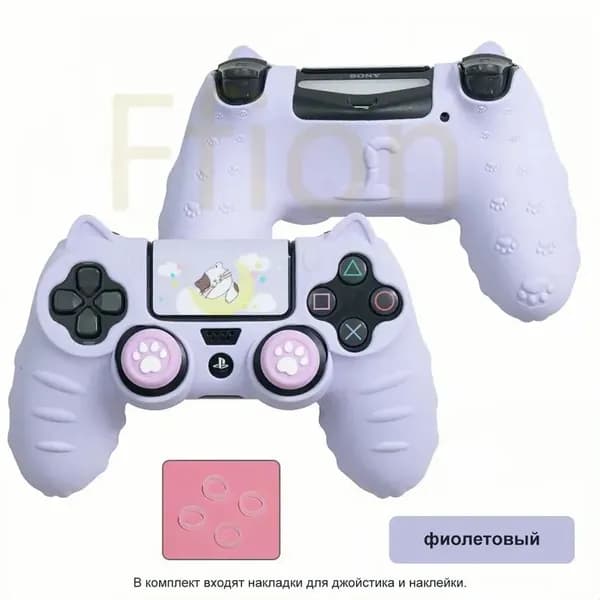 Чехол для контроллера PS4 / Мягкий силиконовый чехол Mark Life с милыми котоушками / анти скольжение и потоотделение