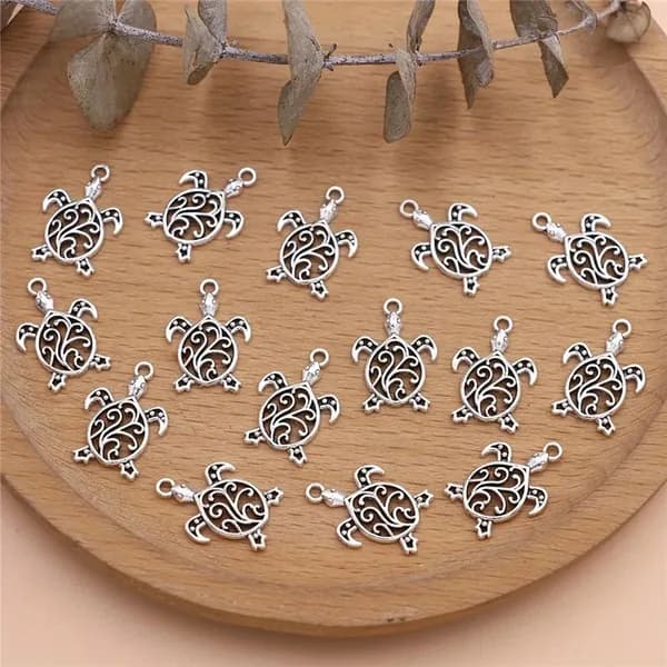 Комплектующие для ручной работы: подвески-черепахи ажурные, 15 шт, антично-серебристые