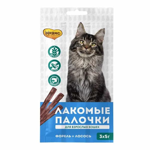 Мнямс лакомые палочки для кошек с лососем и форелью (5 г. х 3 шт.)