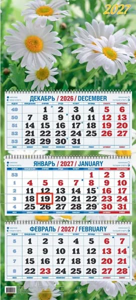 Календарь квартальный настенный трехблочный "Ромашки" 310х680 на 2027 год