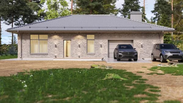 "БЕСПОДОБНЫЙ Про Макс" проект одноэтажного дома 150 м2 с гаражом из газосиликатного блока и с 3 спальнями