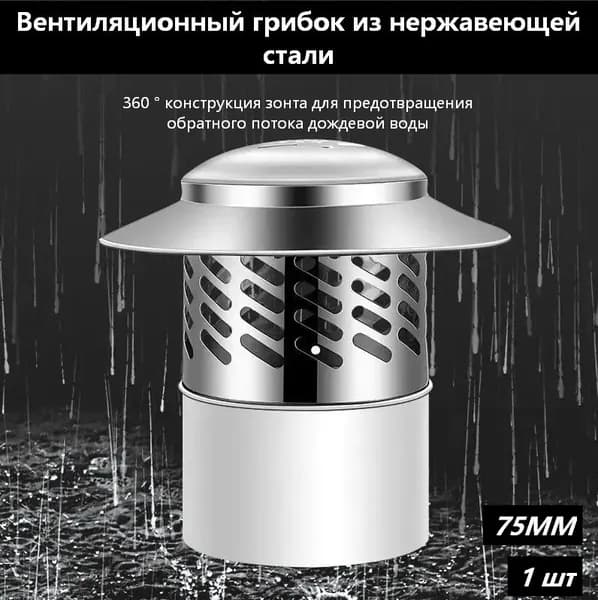 Колпак на дымоход из нержавейки, колпак на трубу дымохода 75MM,зонт защитный от дождя, безлопастной дефлектор, крышка на трубу для печи