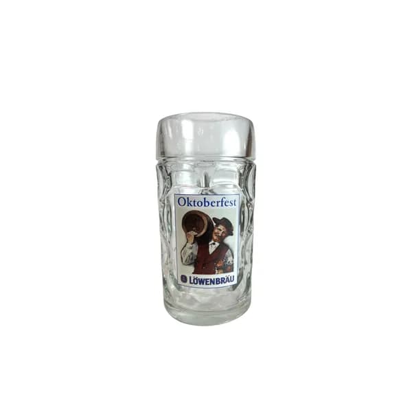 Пивная немецкая кружка 500 мл Oktoberfest Lowenbrau "Октоберфест" винтажная, 16х7,5 см, стекло, деколь, Германия, 1980-90 гг.