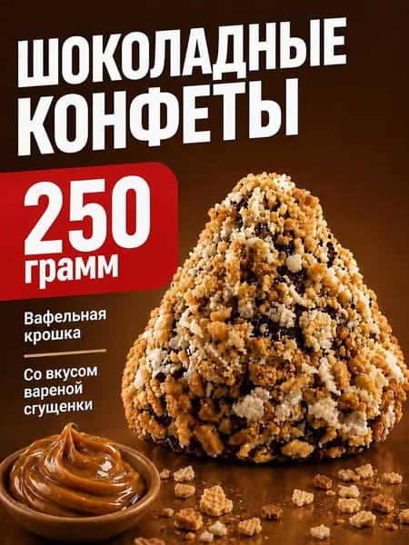 Шоколадные конфеты в вафельной крошке глазированные со вкусом вареной сгущенки 250гр с кондитерской глазурью с корпусом на основе жиров