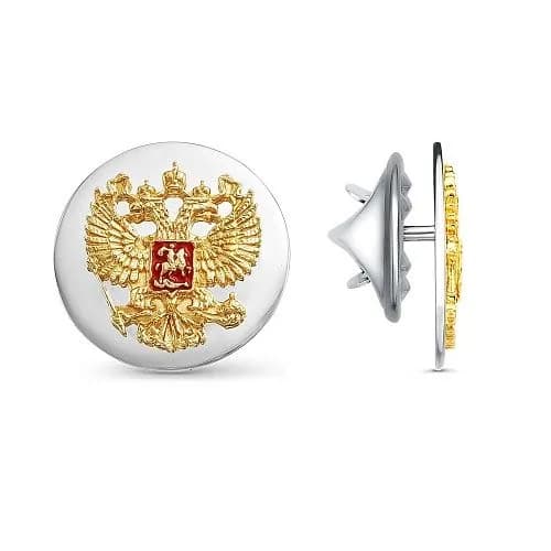 Значок Герб России из серебра с эмалью