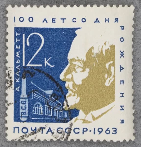 Почтовая марка "Французский микробиолог Альбер Кальметт (1863-1933)". Номинал 12 коп. СССР. 1963 год. (Загорский 2843)
