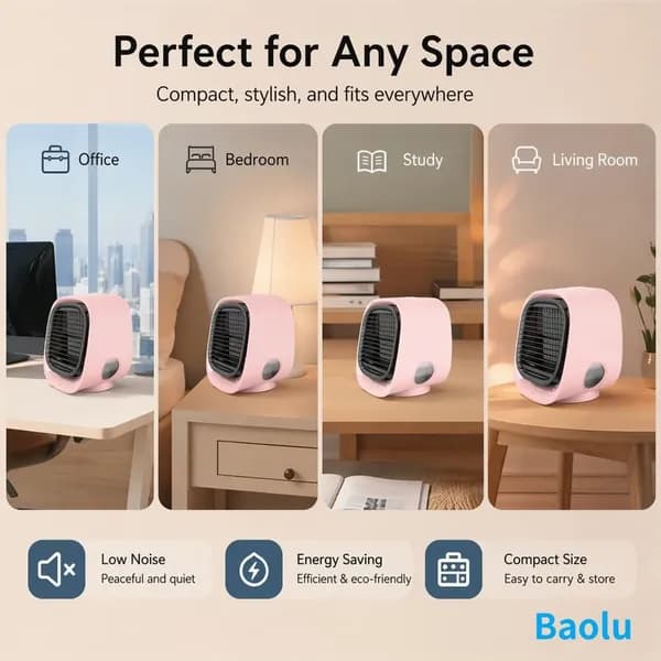 Мини-холодильный вентилятор с увлажнением и USB-питанием, розовый