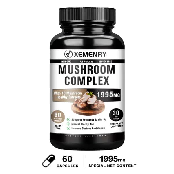 Биологически активная добавка Xemenry Mushroom Complex поддерживает иммунную систему, здоровье мозга (ясность мышления) и физическую активность.