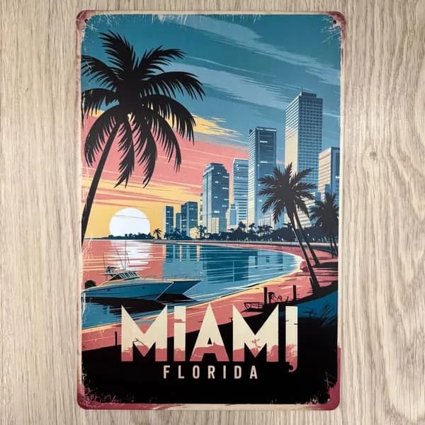 Табличка металлическая интерьерная Арт Майами Флорида Art Miami Florida Retro