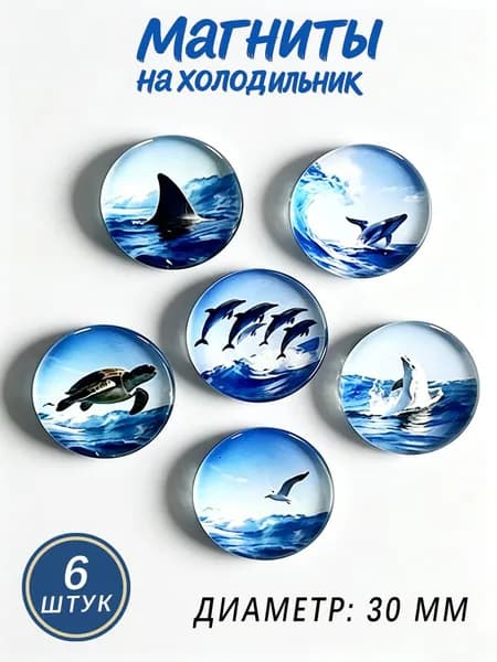 Магниты на холодильник морские для заметок и фото,6шт
