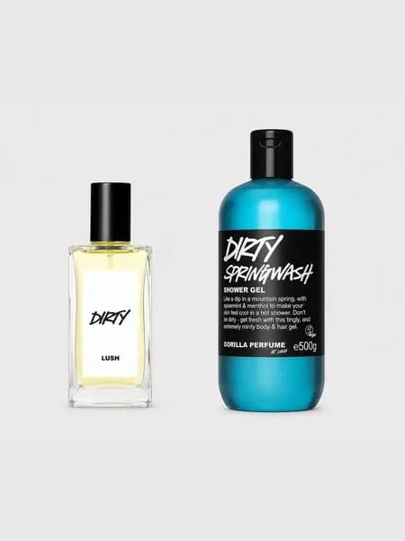 Набор LUSH Dirty для душа и парфюмерии унисекс (Великобритания), парфюмерная вода 100 мл + гель для душа 500 мл, стойкий свежий мятно-древесный аромат с нероли, сандалом и мятой