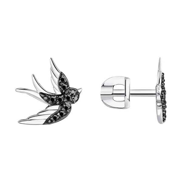 Серьги из белого золота DIAMANT-ONLINE с чёрным бриллиантом 585 пробы