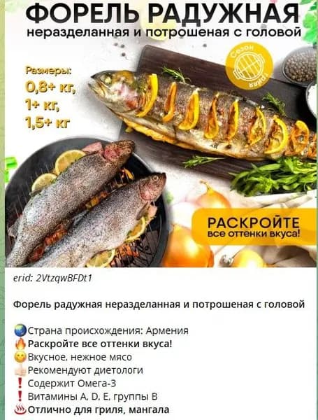 Форель радужная 2,0 кг. неразделанная с головой