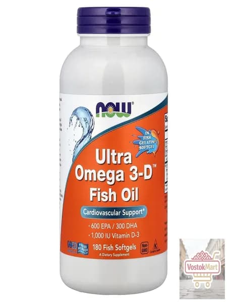 NOW Foods, Ultra Omega 3-D Рыбий жир, 600 EPA/300 DHA, Fish Oil, 180 софтгелей