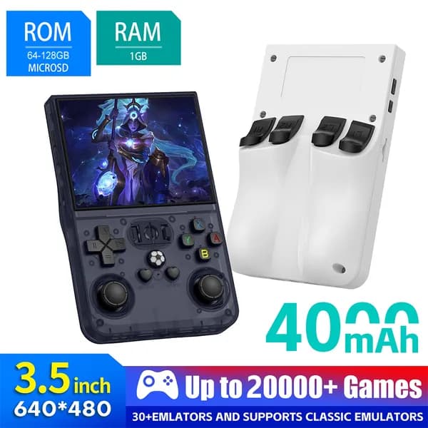 Игровая консоль R36 Pro, встроено 18000+ 64G ретро-игр, 3,5 дюйма, 4000 мАч, черный